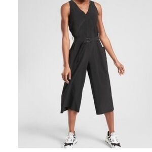 Athleta Sarasota Belted Jumpsuit V-Neck Wide Leg Cropped Black S